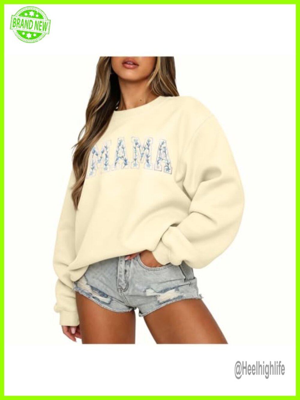 Floral Embroidered Mama Grandma Sweatshirt Oversized Crewneck Pullover